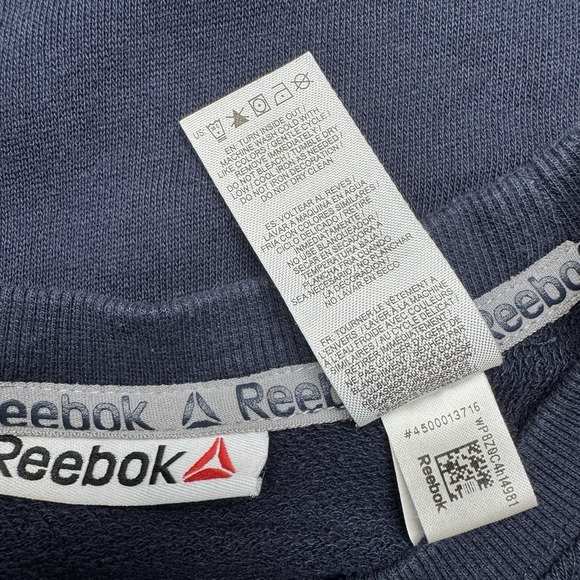 Reebok Mens Crew Neck Sweatshirt Navy Blue Logo Athletic Pullover XL - Picture 9 of 9